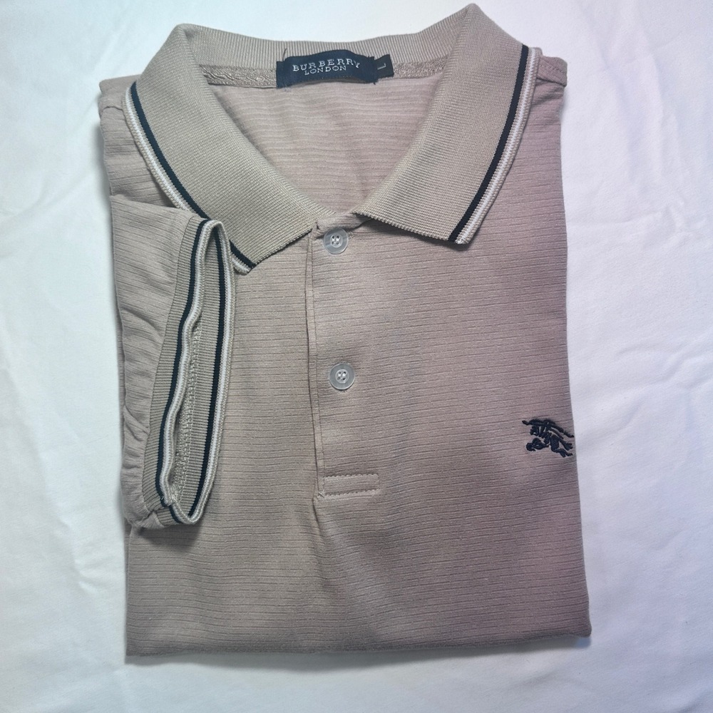 Burberry London Men's Tan Textured Polo Shirt with Embroidered Horse - Picture 4 of 7